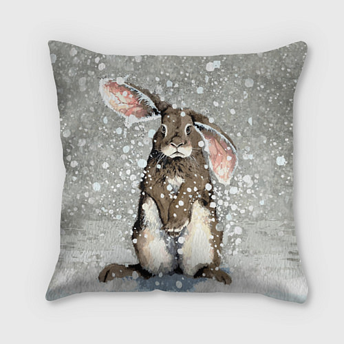 Подушка квадратная Кролик Снежок Милый / 3D-принт – фото 1