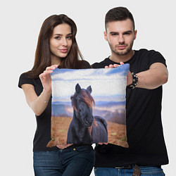 Подушка квадратная Черный конь, цвет: 3D-принт — фото 2