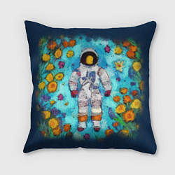 Подушка квадратная Космонавт в реке и желтые цветы, цвет: 3D-принт