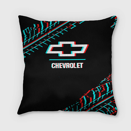 Подушка квадратная Значок Chevrolet в стиле glitch на темном фоне / 3D-принт – фото 1