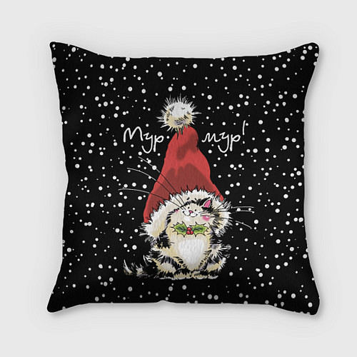 Подушка квадратная Мур-мур! Котенок в красной шапке / 3D-принт – фото 1