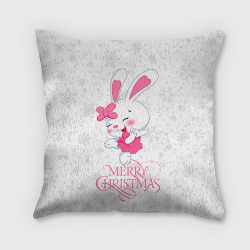 Подушка квадратная Merry Christmas, cute bunny / 3D-принт – фото 1