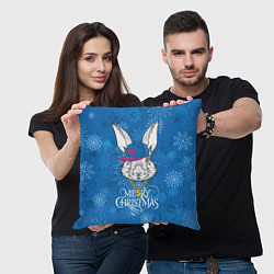 Подушка квадратная Merry Christmas, rabbit in cap, цвет: 3D-принт — фото 2