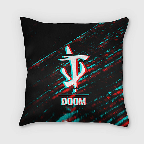 Подушка квадратная Doom в стиле glitch и баги графики на темном фоне / 3D-принт – фото 1