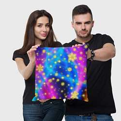 Подушка квадратная Снежинки и звезды - яркие цвета, цвет: 3D-принт — фото 2