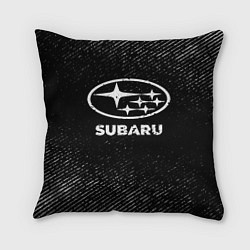 Подушка квадратная Subaru с потертостями на темном фоне