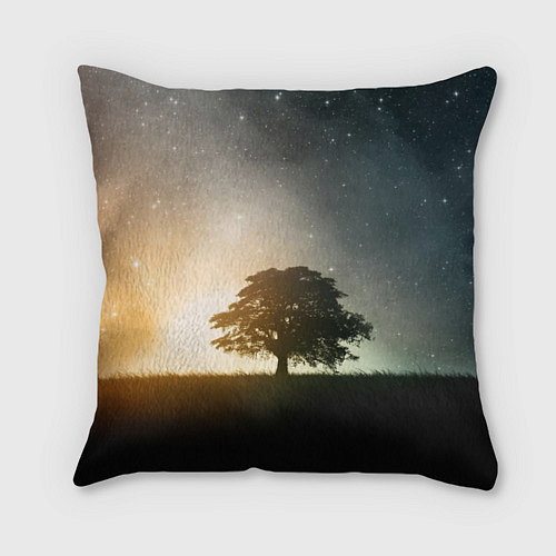 Подушка квадратная Раскидистое дерево на фоне звёздного неба / 3D-принт – фото 1