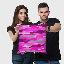 Подушка квадратная Абстракция милитари ярко розовый, цвет: 3D-принт — фото 2