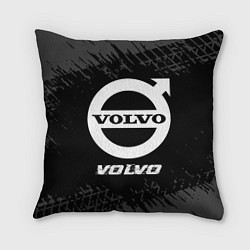 Подушка квадратная Volvo speed на темном фоне со следами шин