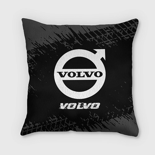 Подушка квадратная Volvo speed на темном фоне со следами шин / 3D-принт – фото 1
