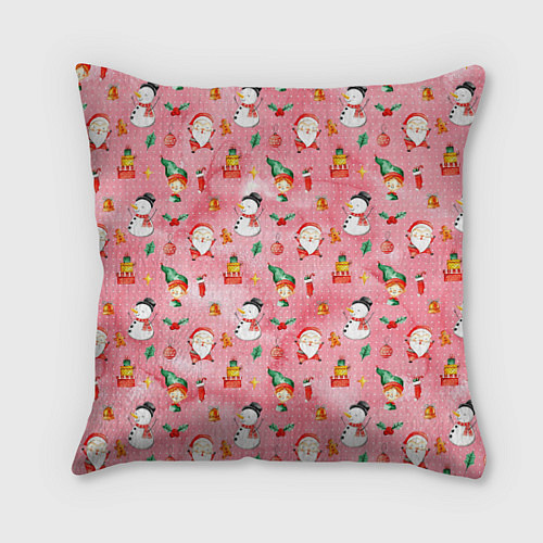 Подушка квадратная Новый год - снеговики / 3D-принт – фото 1