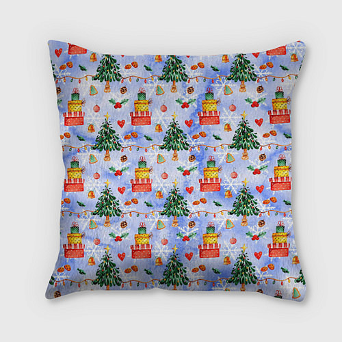 Подушка квадратная Новый год - елки и подарки / 3D-принт – фото 1