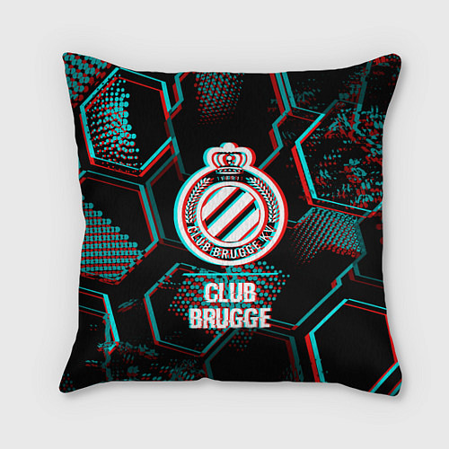 Подушка квадратная Club Brugge FC в стиле glitch на темном фоне / 3D-принт – фото 1