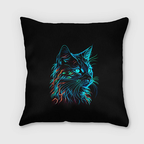 Подушка квадратная Неоновый котик / 3D-принт – фото 1