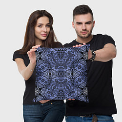 Подушка квадратная Ажурный модный кружевной синий узор, цвет: 3D-принт — фото 2