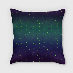 Подушка квадратная Неоновые зеленые и сиреневые звезды на темно зелен, цвет: 3D-принт