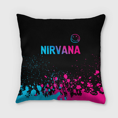 Подушка квадратная Nirvana - neon gradient: символ сверху / 3D-принт – фото 1