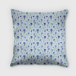 Подушка квадратная Синие и фиолетовые цветы на голубой клетке, цвет: 3D-принт
