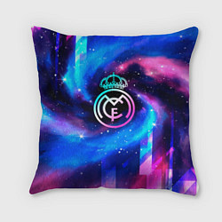 Подушка квадратная Real Madrid неоновый космос, цвет: 3D-принт