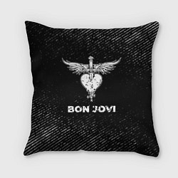 Подушка квадратная Bon Jovi с потертостями на темном фоне, цвет: 3D-принт