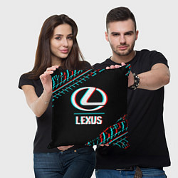 Подушка квадратная Значок Lexus в стиле glitch на темном фоне, цвет: 3D-принт — фото 2