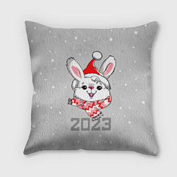 Подушка квадратная Белый кролик в шарфе 2023, цвет: 3D-принт