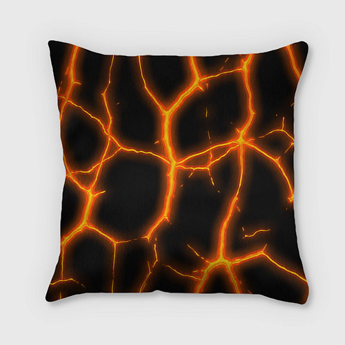 Подушка квадратная Оранжевые неоновые трещины / 3D-принт – фото 1