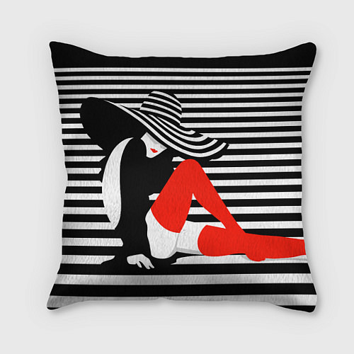Подушка квадратная Загадочная девушка в красных чулках / 3D-принт – фото 1