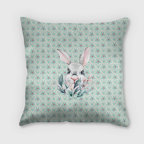 Подушка квадратная Кролик в цветах / 3D-принт – фото 1