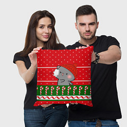 Подушка квадратная Серый котик - игра в снежки, цвет: 3D-принт — фото 2