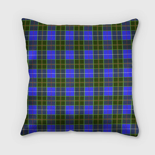 Подушка квадратная Ткань Шотландка сине-зелёная / 3D-принт – фото 1