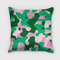Подушка квадратная Абстрактные зелёно-розовые пятна, цвет: 3D-принт