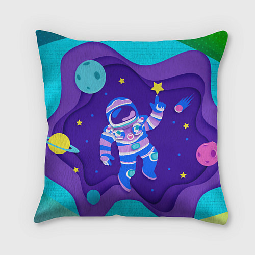 Подушка квадратная Космонавт в космосе - рисунок / 3D-принт – фото 1