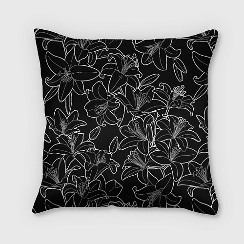 Подушка квадратная Нежные цветы - лилии: черно белыи / 3D-принт – фото 1