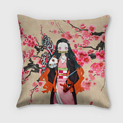 Подушка квадратная Незуко Камадо под сакурой, цвет: 3D-принт