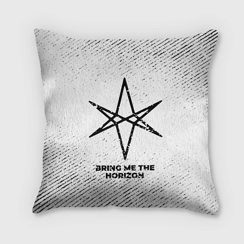 Подушка квадратная Bring Me the Horizon с потертостями на светлом фон / 3D-принт – фото 1