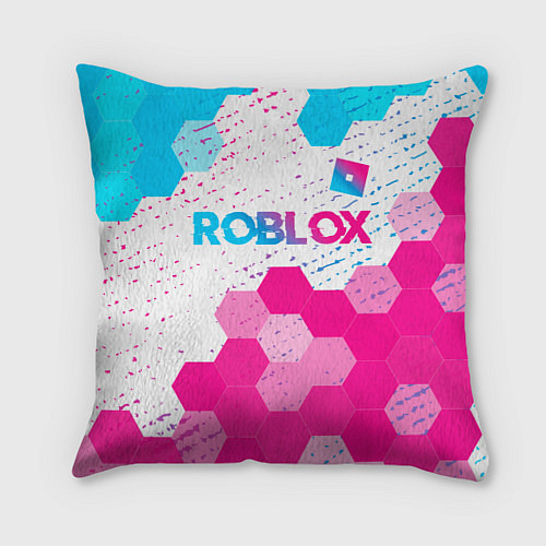 Подушка квадратная Roblox neon gradient style: символ сверху / 3D-принт – фото 1