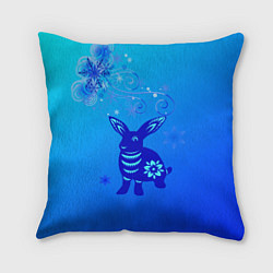 Подушка квадратная Синий кролик и снежинки, цвет: 3D-принт
