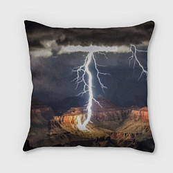 Подушка квадратная Мощная молния в горах, цвет: 3D-принт