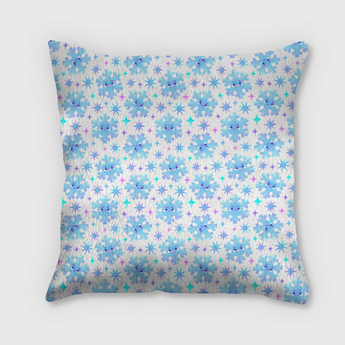 Подушка квадратная Снежинки с цветными звездами на белом фоне / 3D-принт – фото 1