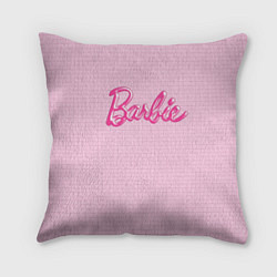 Подушка квадратная Барби - логотип на клетчатом фоне, цвет: 3D-принт