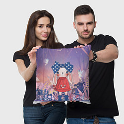 Подушка квадратная Модная зайка - новый год, цвет: 3D-принт — фото 2