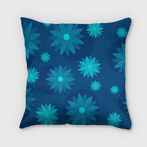 Подушка квадратная Узор из синих цветов / 3D-принт – фото 1