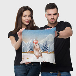 Подушка квадратная Зайка и елочная игрушка, цвет: 3D-принт — фото 2