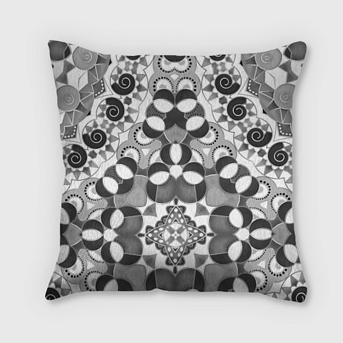 Подушка квадратная Бело-серый этнический узор / 3D-принт – фото 1