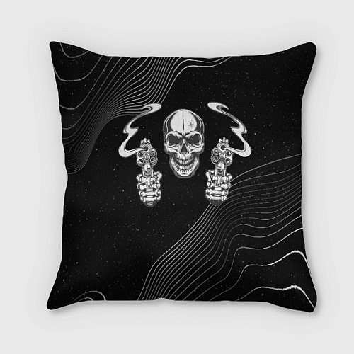 Подушка квадратная Череп с пистолетами / 3D-принт – фото 1