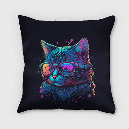 Подушка квадратная Кот неоновый / 3D-принт – фото 1