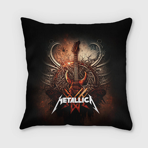 Подушка квадратная Metallica гитара и логотип / 3D-принт – фото 1