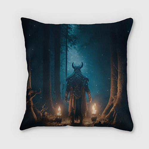 Подушка квадратная Викинг в тёмном лесу / 3D-принт – фото 1