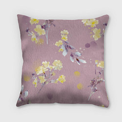 Подушка квадратная Паттерн с цветами на пыльном розовом фоне